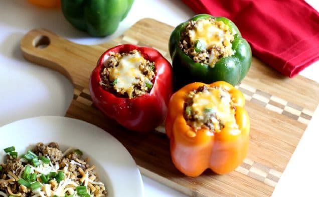 Quinoa-stuffed bell peppers with chorizo and beef