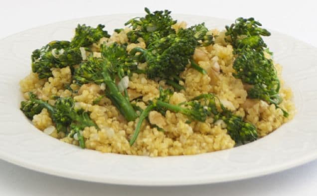 Plate of quinoa pilaf with broccolini